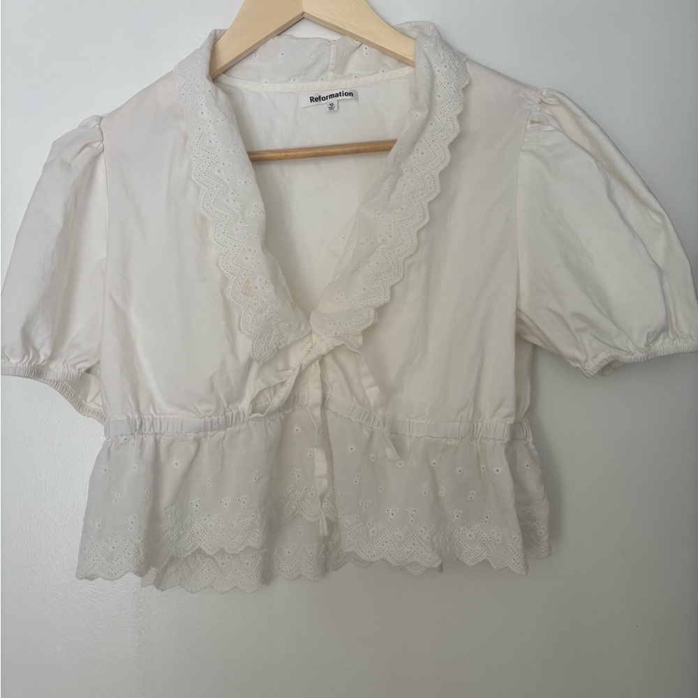 Reformation Cream Eyelet Trim Blouse size 10